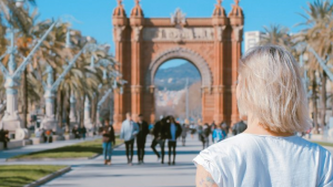 Young woman walking through Spain