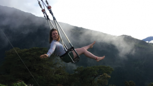 Bowen Wright on the famous La Casa del Árbol swing overlooking Baños, Ecuador