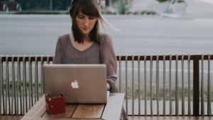 Woman working on a laptop