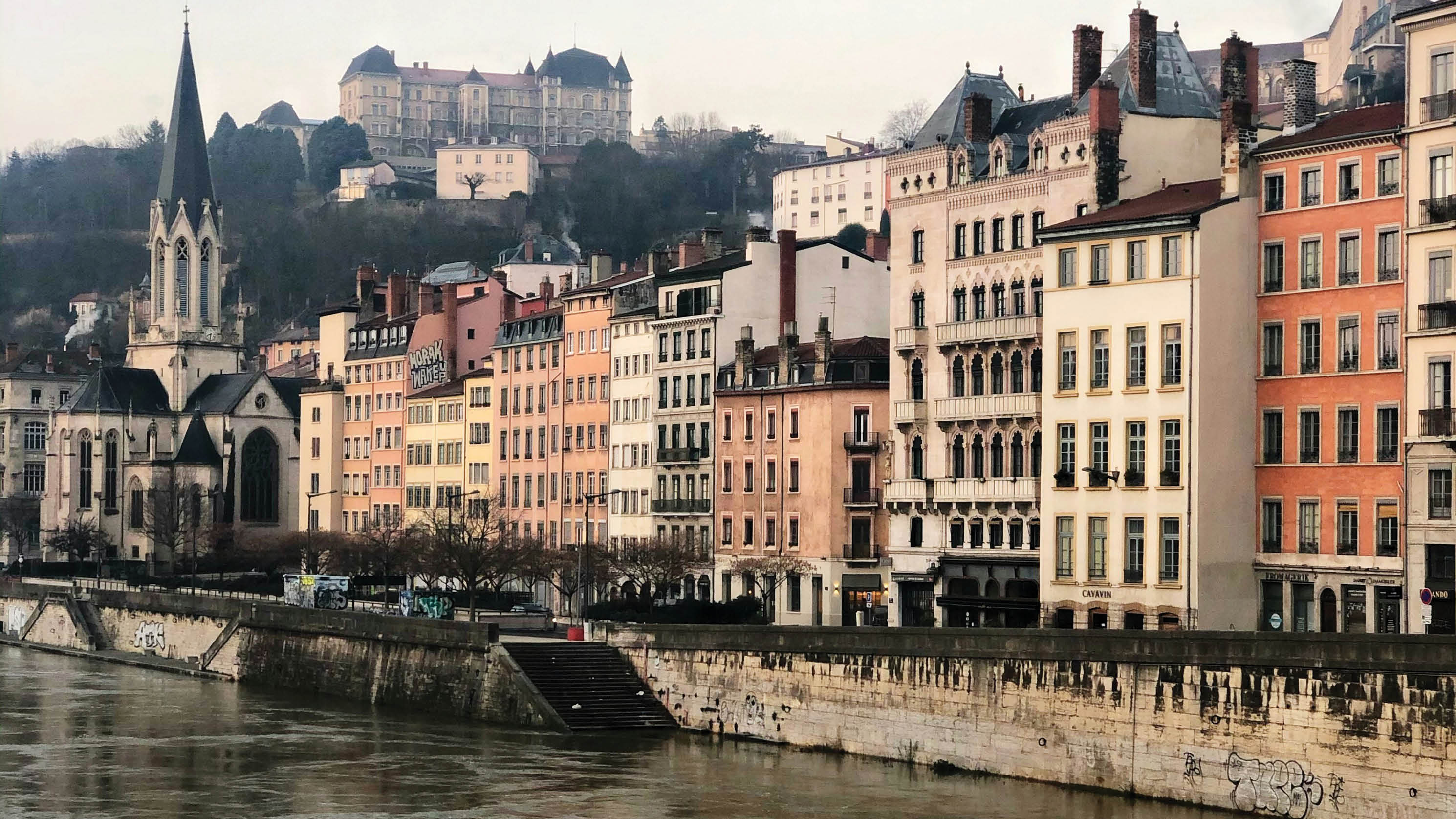 A strip of buildings in Lyon, France