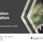 UBC student with a graduation gown and cap on.